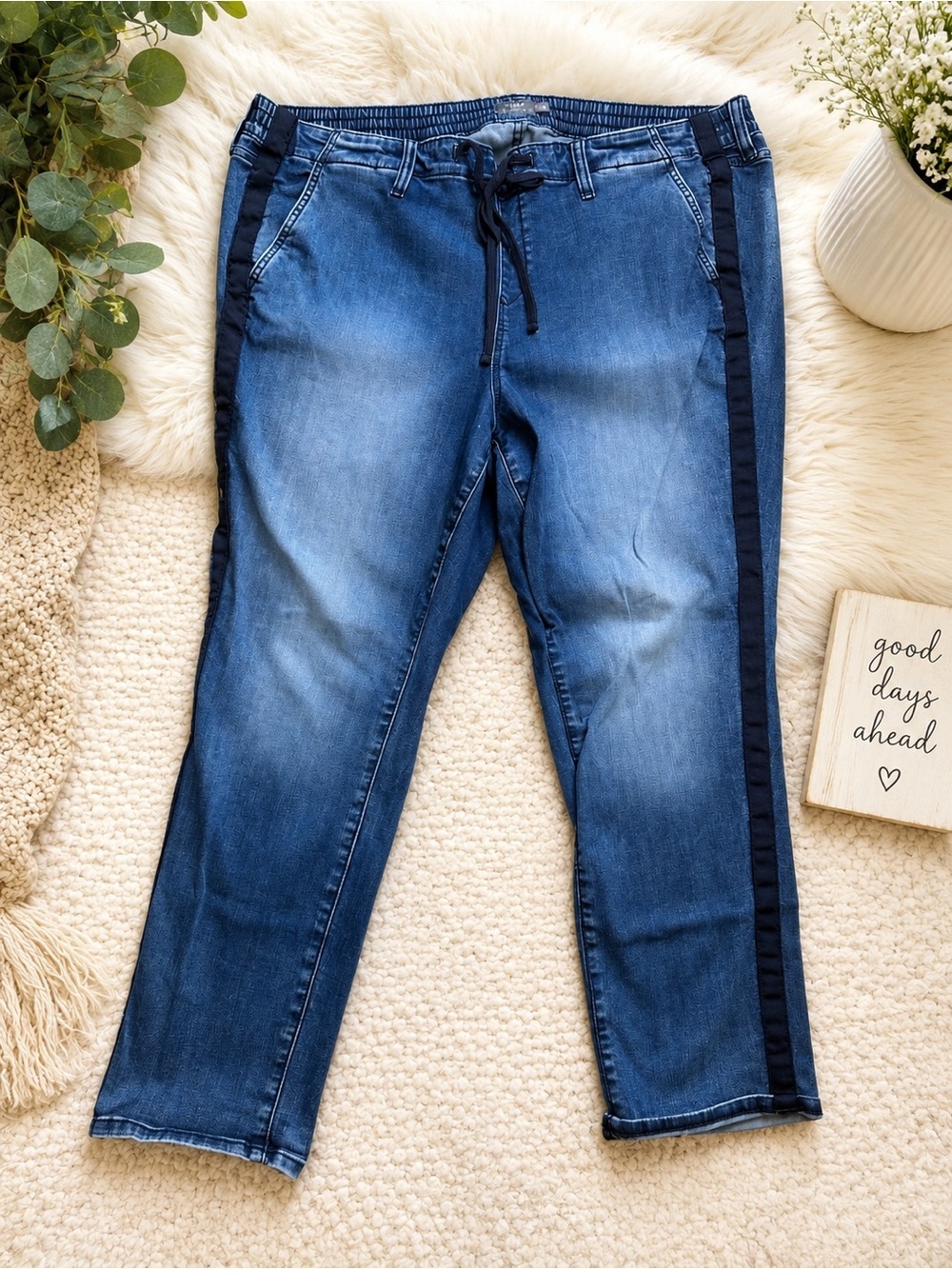 torrid Blue Denim Boyfriend Jeans with Black Side Stripe